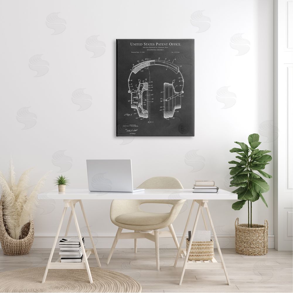 Karl Hronek Detailed Music Headphones Diagram Blueprint Patent Canvas Wall Art Print in Room