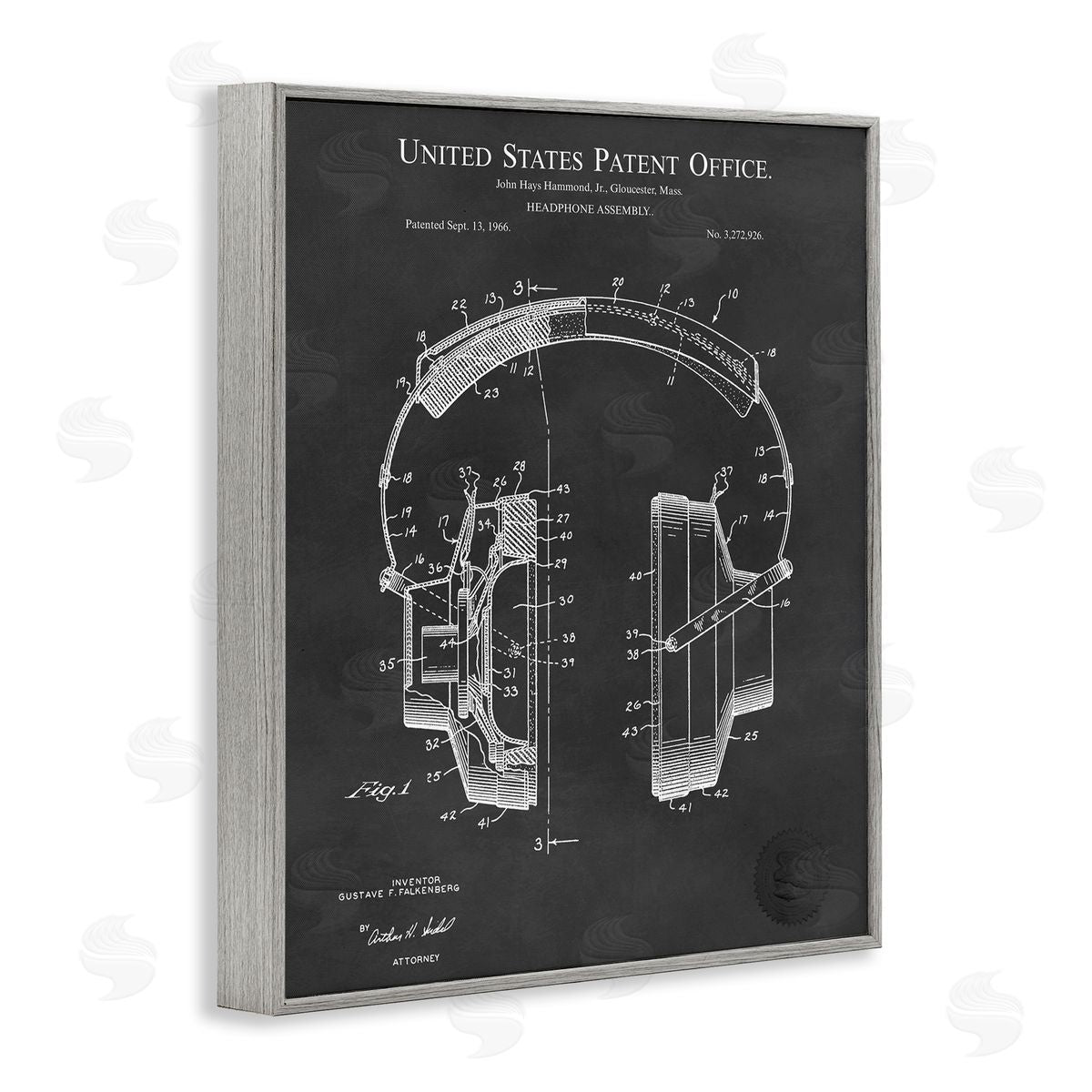Karl Hronek Detailed Music Headphones Diagram Blueprint Patent Gray Framed Giclee Wall Art Print