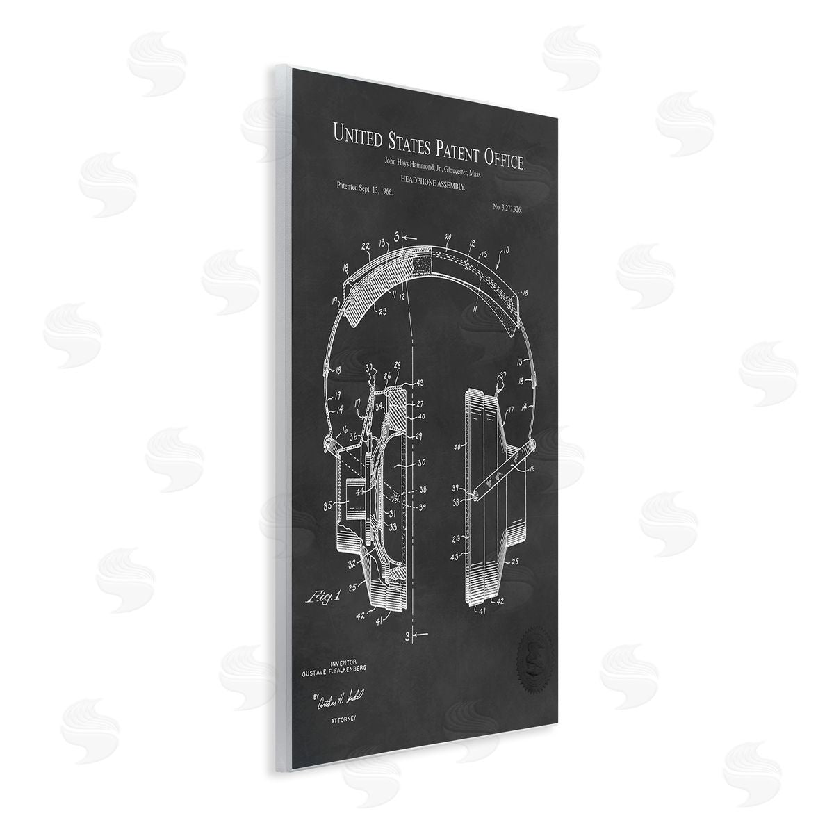 Karl Hronek Detailed Music Headphones Diagram Blueprint Patent Wall Plaque Art Print