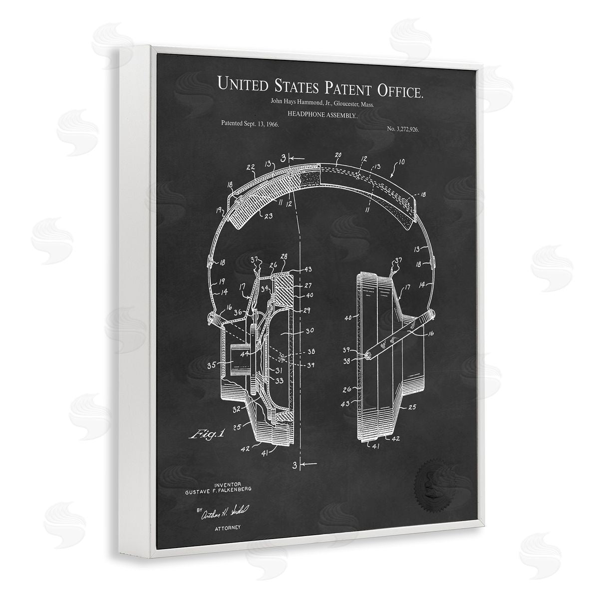Karl Hronek Detailed Music Headphones Diagram Blueprint Patent White Framed Giclee Wall Art Print