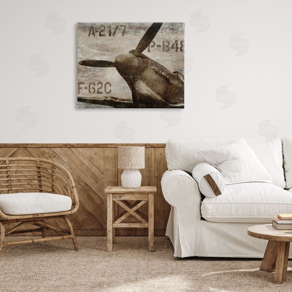 Dylan Matthews Vintage Airplane Propeller Aircraft Sepia Monochrome  Canvas Wall Art Print in Room