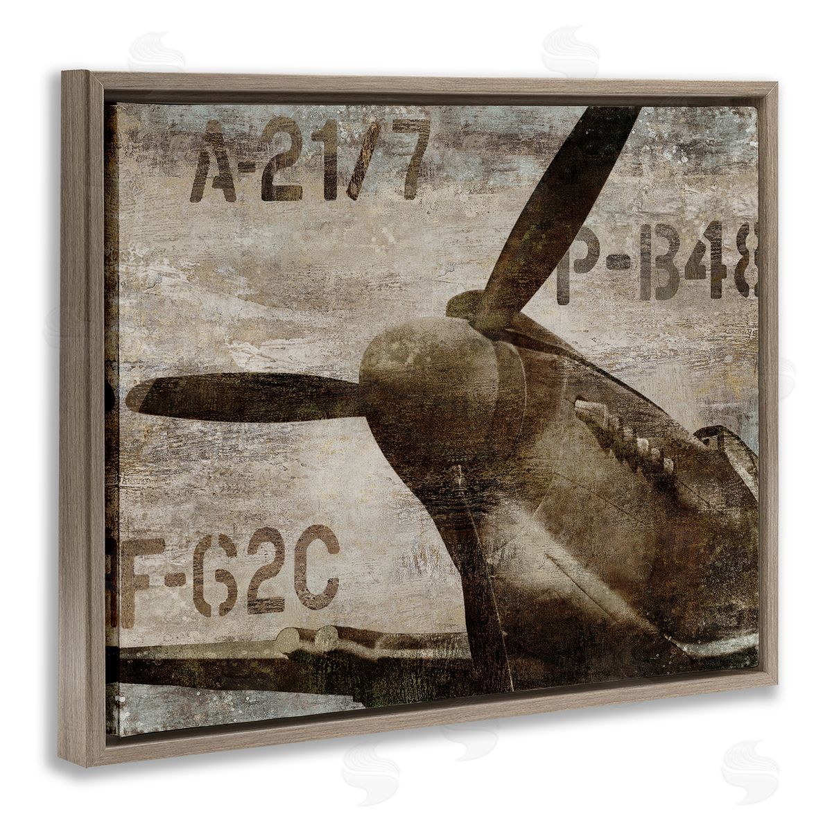 Dylan Matthews Vintage Airplane Propeller Aircraft Sepia Monochrome  Brown Floating Frame Canvas Wall Art Print
