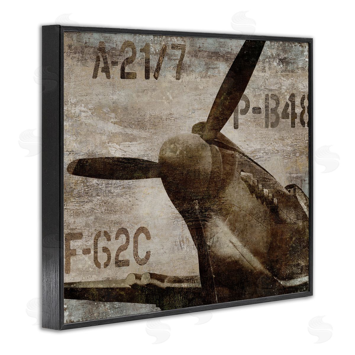 Dylan Matthews Vintage Airplane Propeller Aircraft Sepia Monochrome  Black Framed Giclee Wall Art Print