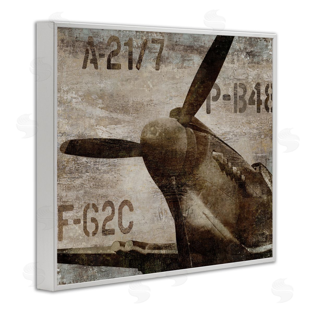 Dylan Matthews Vintage Airplane Propeller Aircraft Sepia Monochrome  White Framed Giclee Wall Art Print