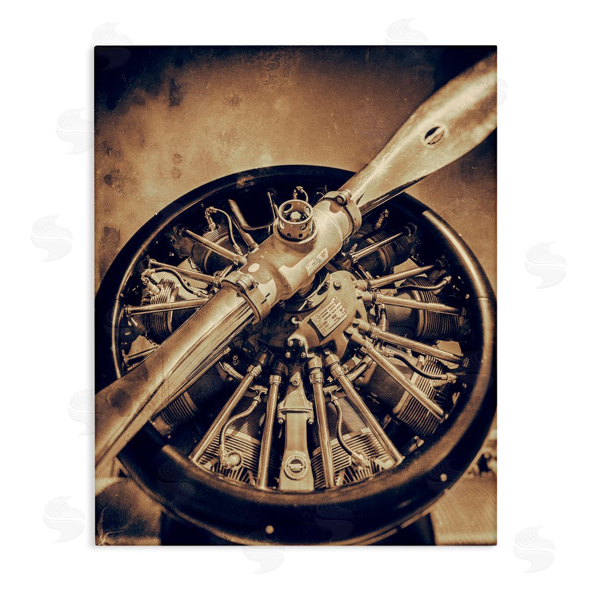 John Slemp Propeller Machinery Detailed Aircraft Sepia Photography  Stretched Canvas Wall Art Print