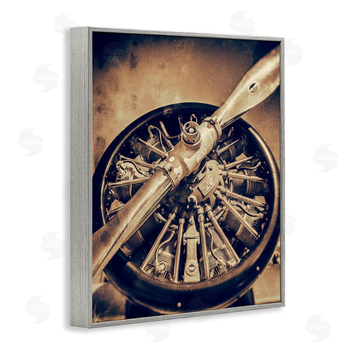 John Slemp Propeller Machinery Detailed Aircraft Sepia Photography  Gray Framed Giclee Wall Art Print