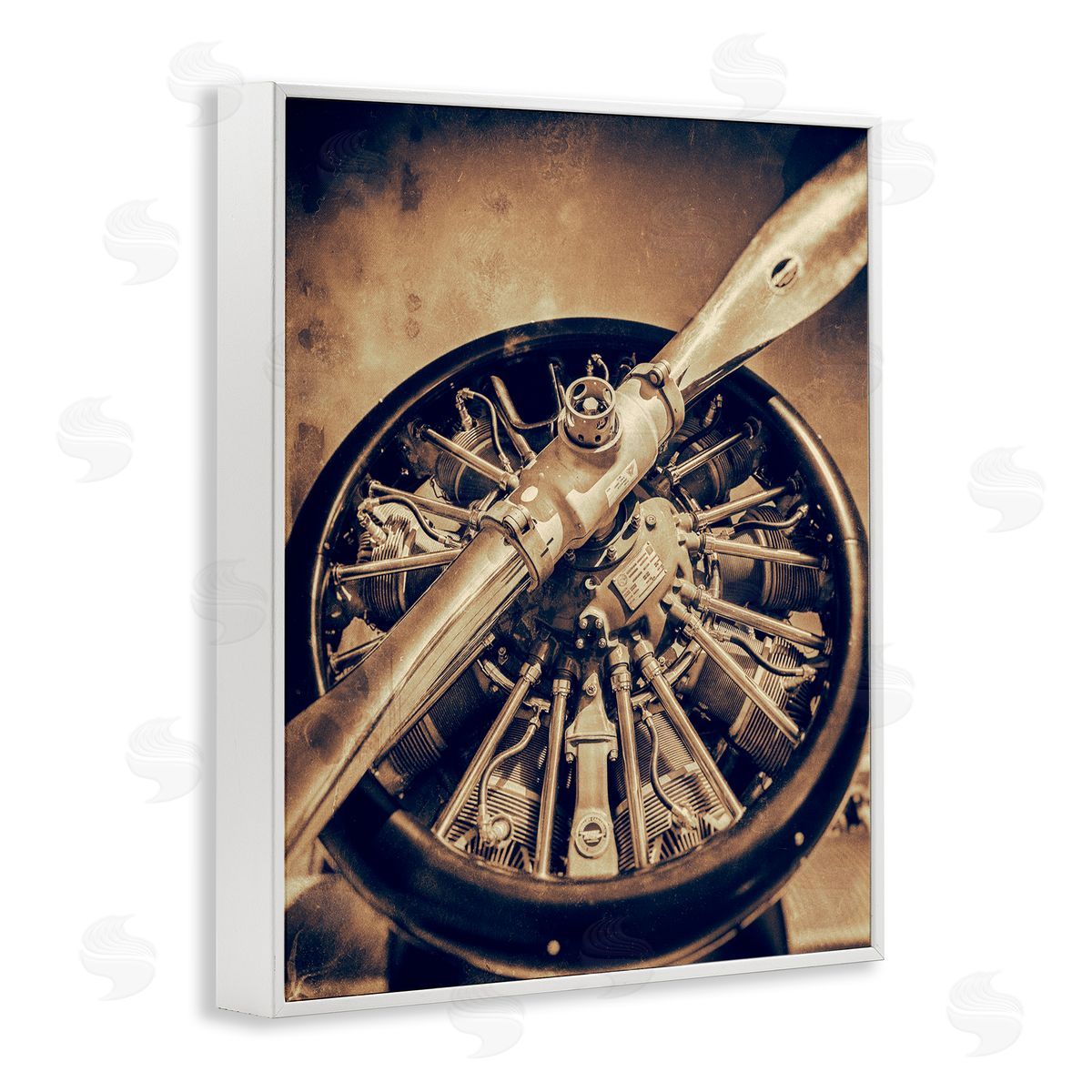John Slemp Propeller Machinery Detailed Aircraft Sepia Photography  White Framed Giclee Wall Art Print