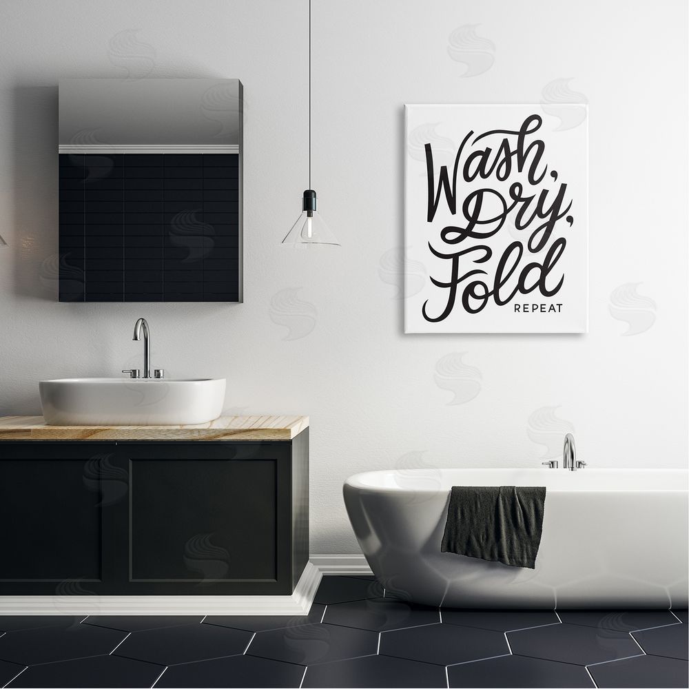 Jalynn Heerdt Wash Dry Fold Text Laundry Typography Sign  Canvas Wall Art Print in Room