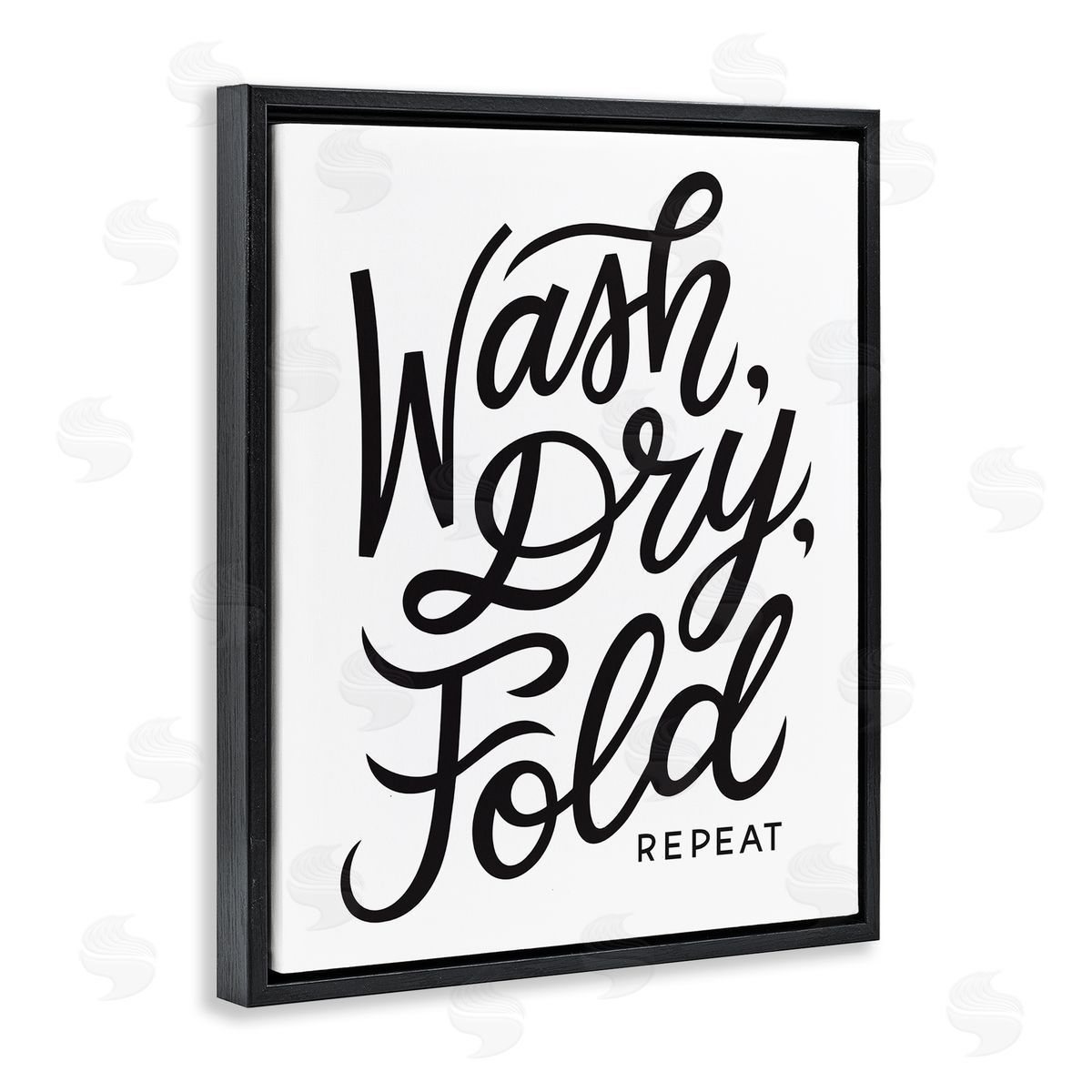Jalynn Heerdt Wash Dry Fold Text Laundry Typography Sign  Black Floating Frame Canvas Wall Art Print