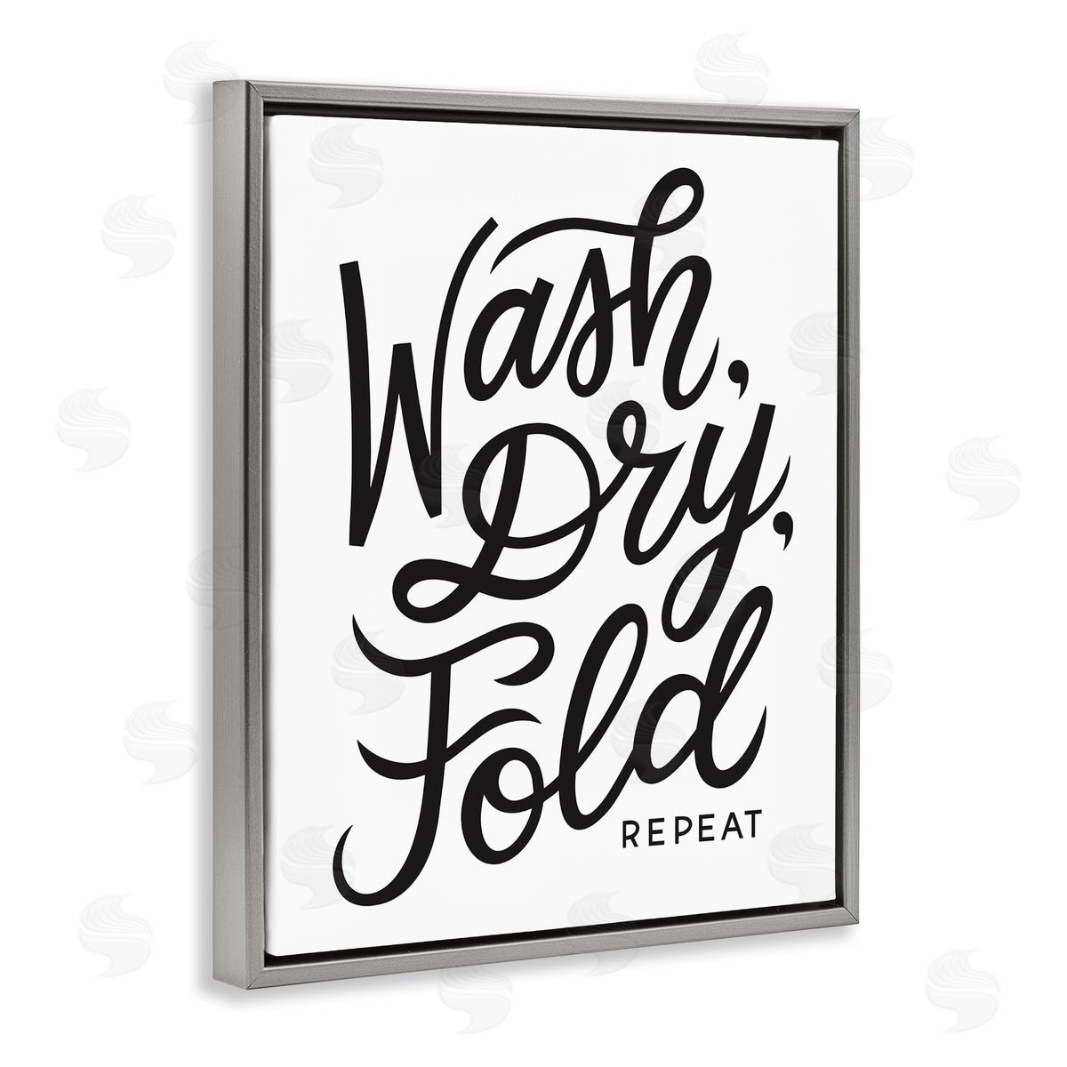 Jalynn Heerdt Wash Dry Fold Text Laundry Typography Sign  Gray Floating Frame Canvas Wall Art Print