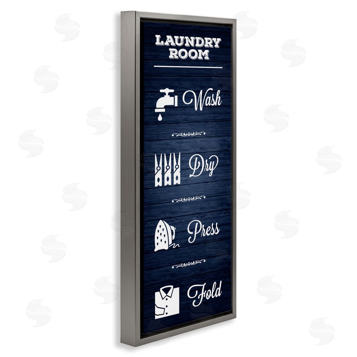 Melody Hogan Laundry Room Rules Sign Blue Grain Pattern Calligraphy