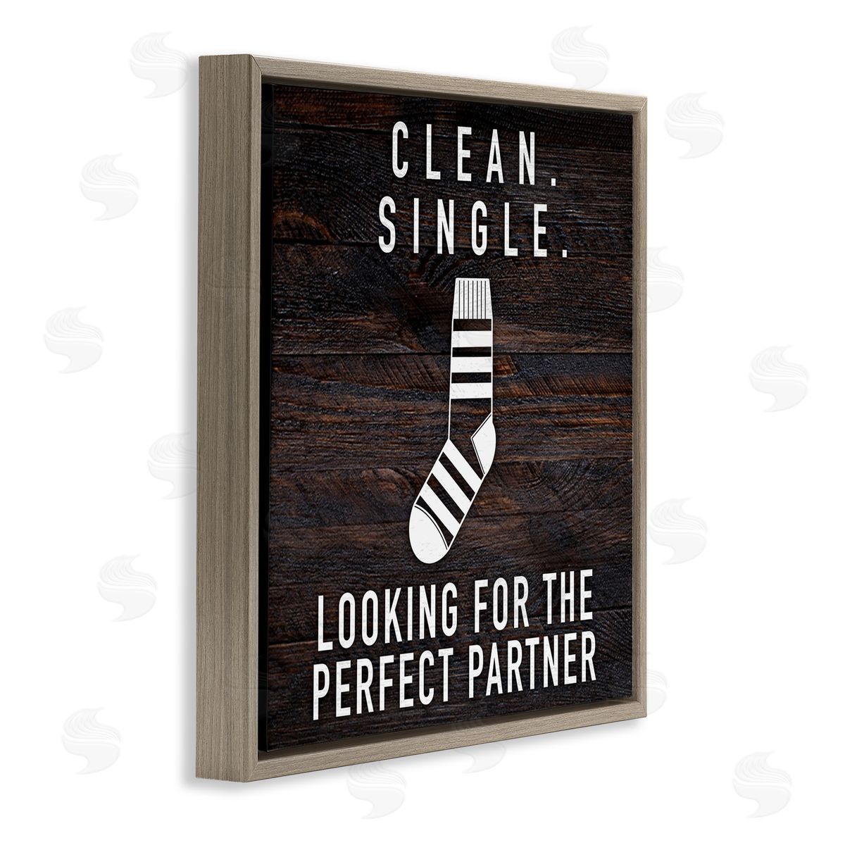 Marcus Prime Humorous Single Sock Laundry Sign Grain Pattern  Brown Floating Frame Canvas Wall Art Print