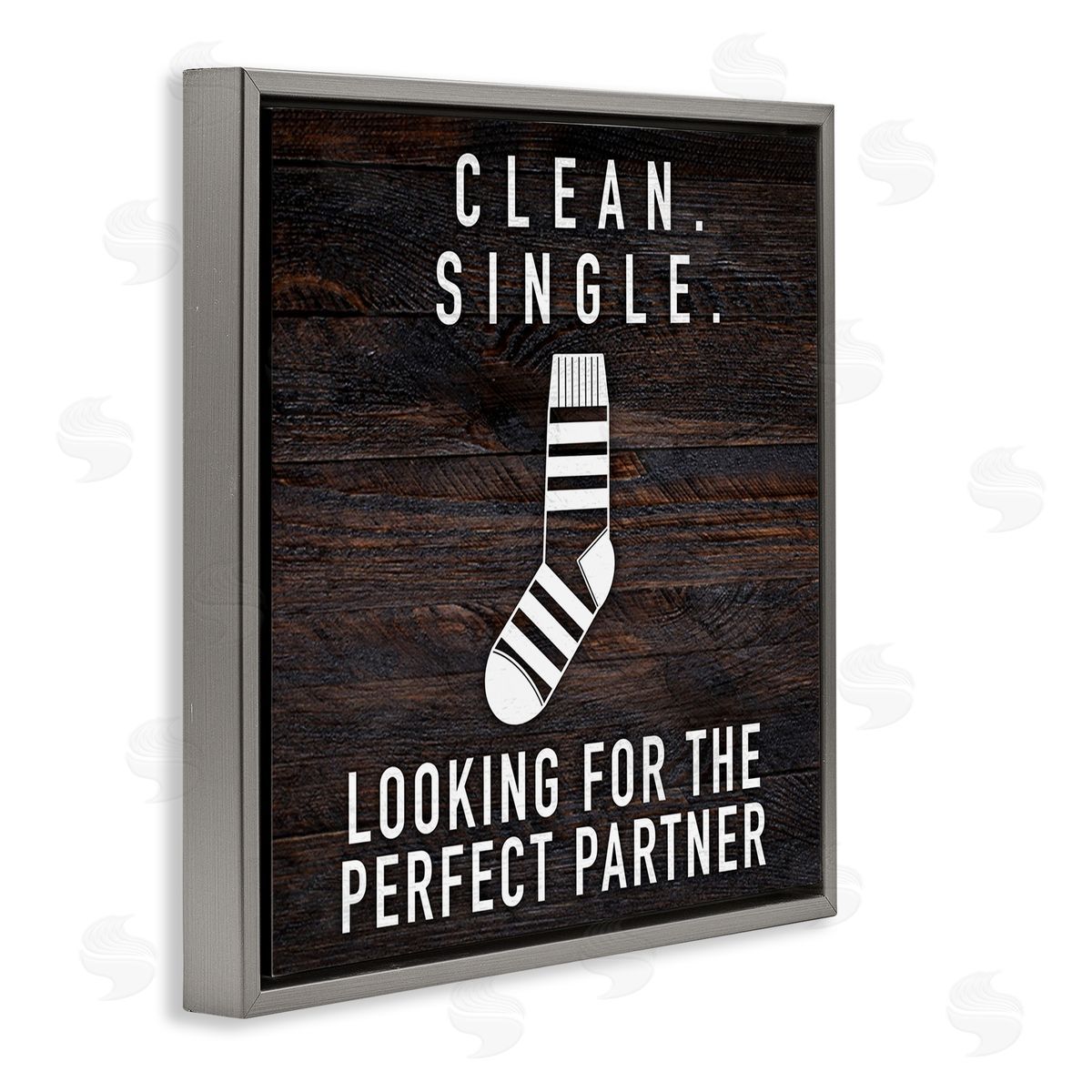 Marcus Prime Humorous Single Sock Laundry Sign Grain Pattern  Gray Floating Frame Canvas Wall Art Print