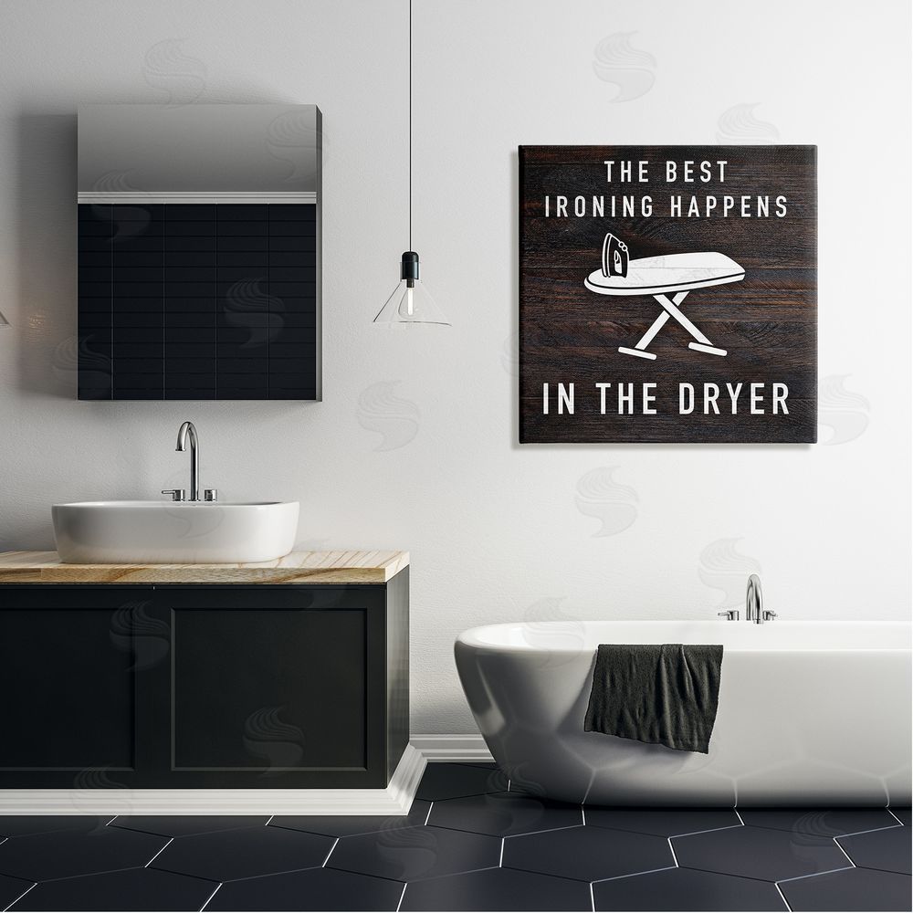Marcus Prime Ironing Dryer Laundry Quote Text Grain Pattern  Canvas Wall Art in Room