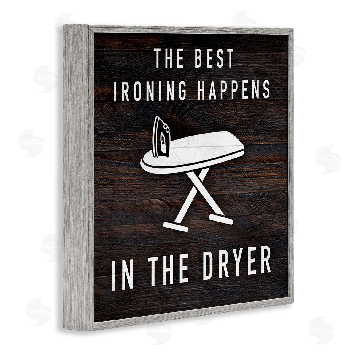 Marcus Prime Ironing Dryer Laundry Quote Text Grain Pattern  Gray Framed Glicee Wall Art Print