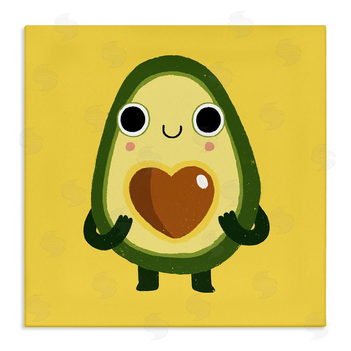 Michael Buxton Endearing Avocado Heart Shape Seed Smiling Cartoon Stretched Canvas Wall Art Print