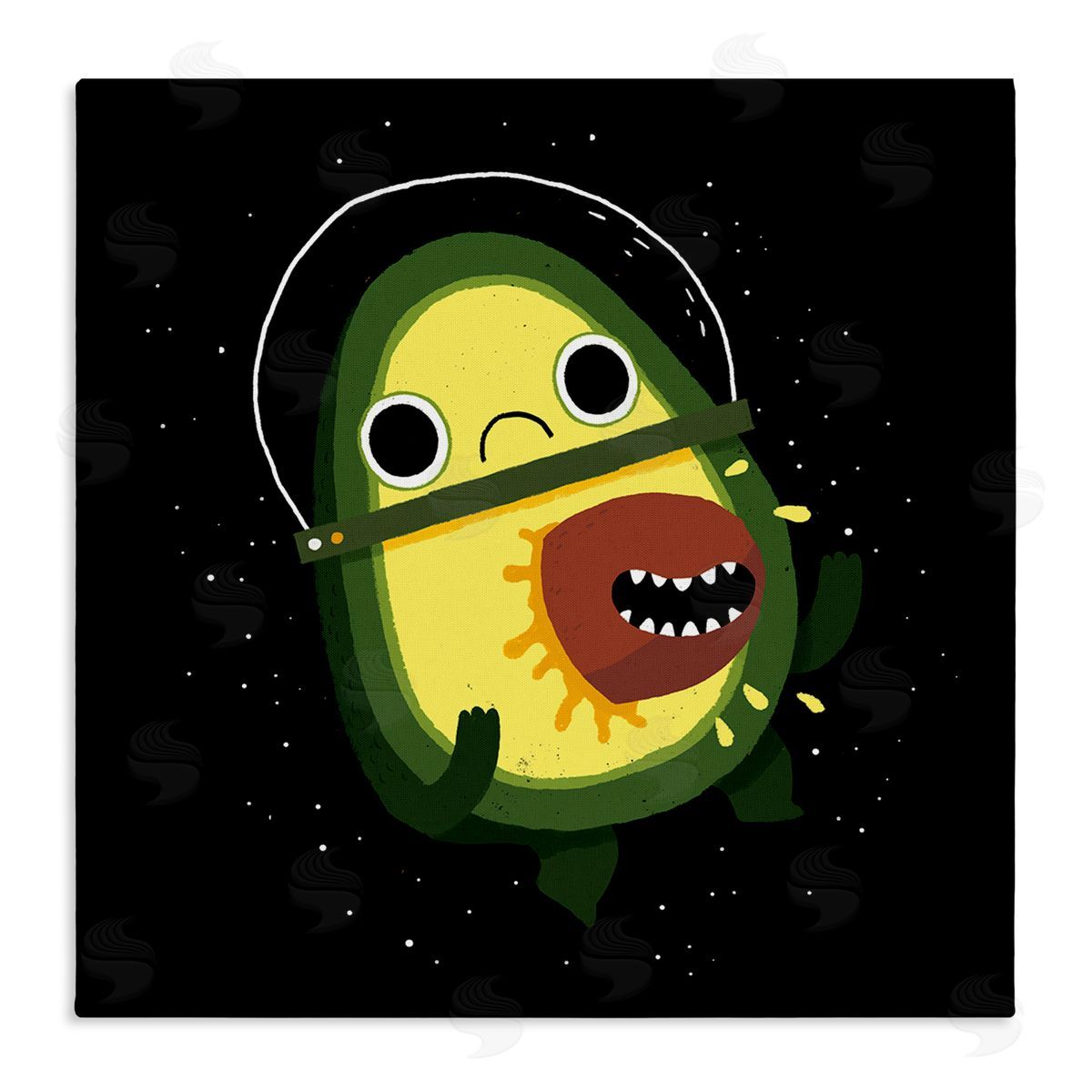 Michael Buxton Green Frowning Avocado Seed Outer Space Astronaut  Stretched Canvas Wall Art Print