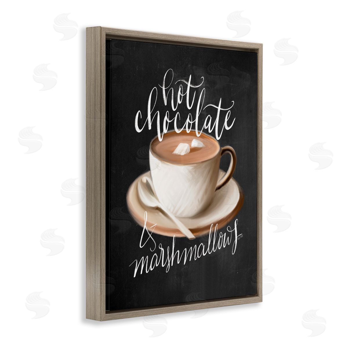 House Fenway Hot Chocolate Cozy Winter Beverage Calligraphy Cafe Sign  Brown Floating Frame Canvas Wall Art Print