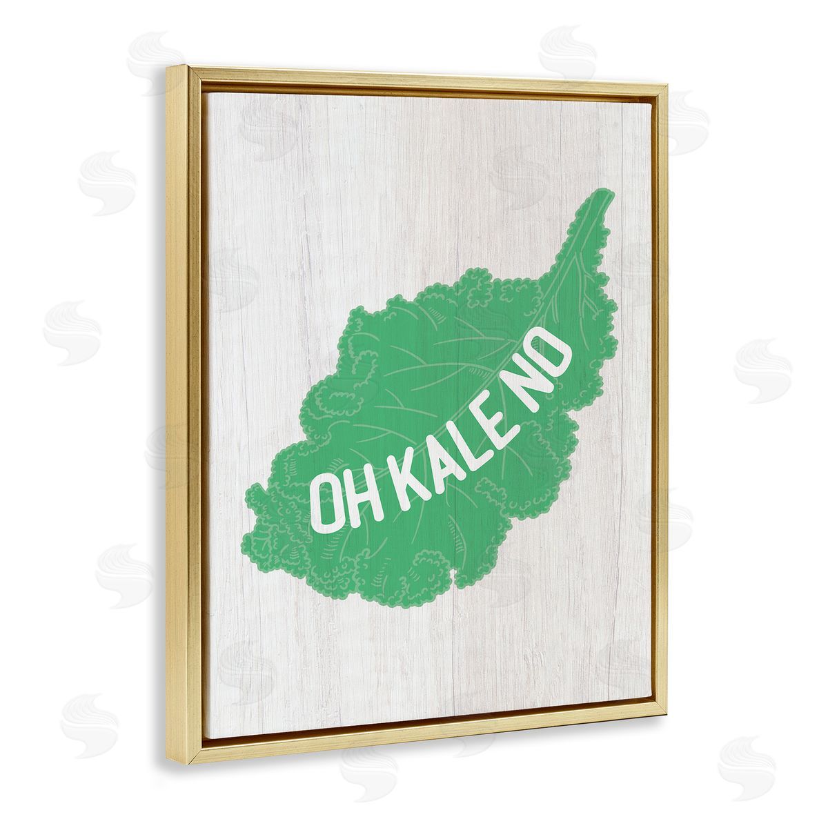 Stupell Studio Oh Kale No Clever Rustic Illustration Typography  Gold Floating Frame Canvas Wall Art Print