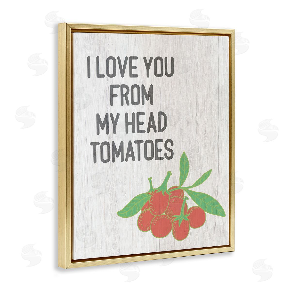 Stupell Studio Clever Love You Tomatoes Farm Sign Grain Pattern  Gold Floating Frame Canvas Wall Art Print
