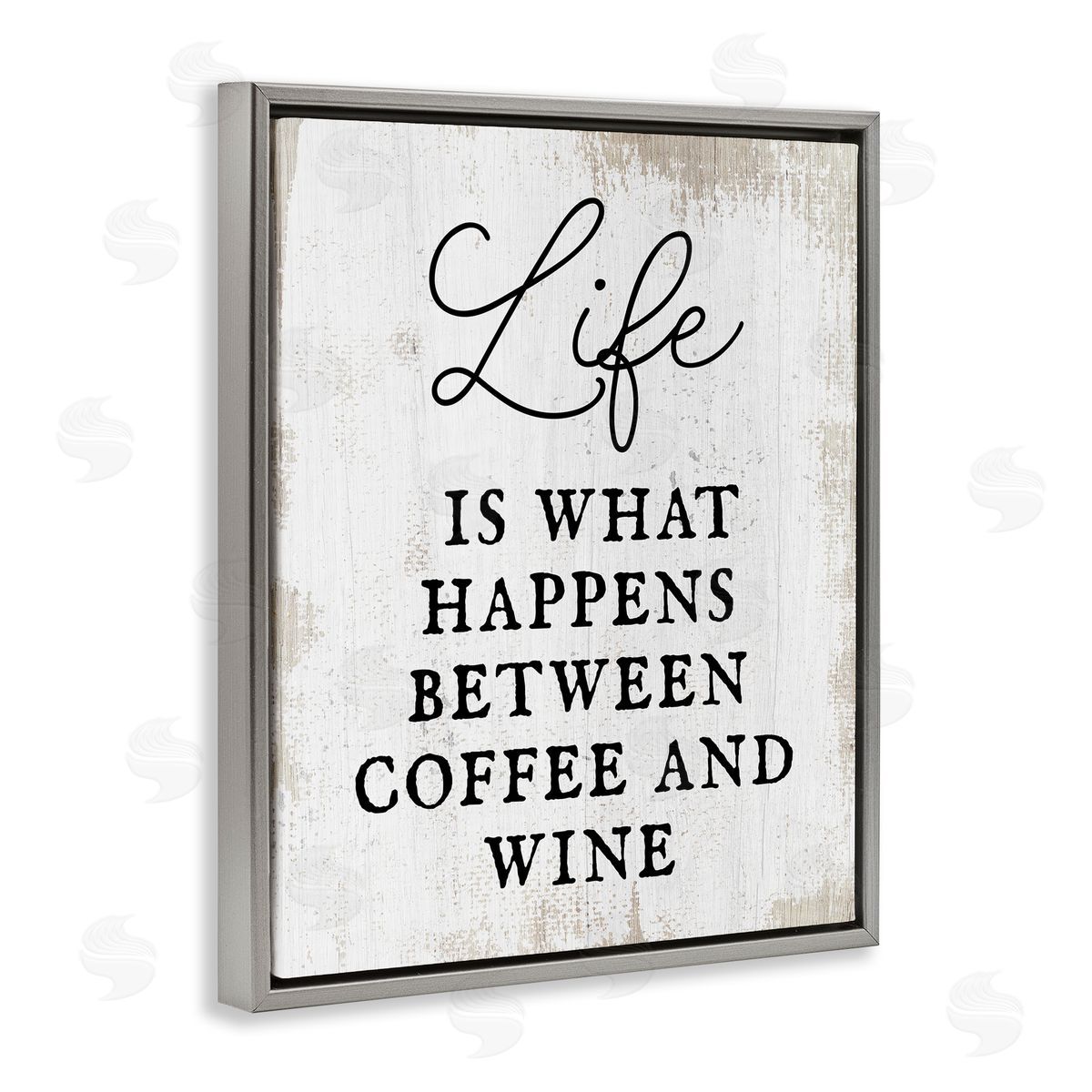 Stupell Studio Vintage Coffee & Wine Life Phrase Typography Gray Floating Frame Canvas Wall Art Print