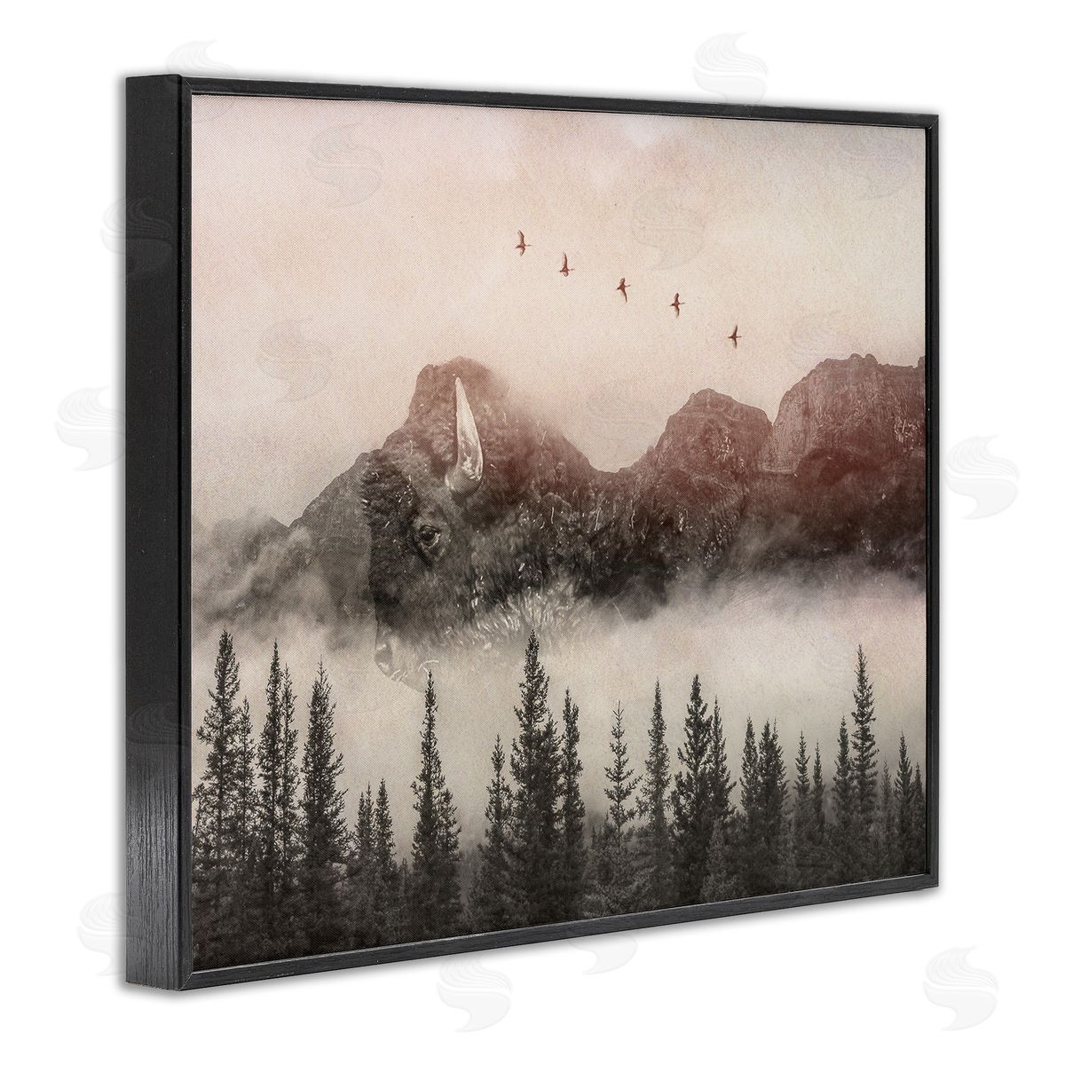 Daniel Sproul Foggy Weather Mountain Landscape Birds Pine Trees  Black Framed Giclee Wall Art Print