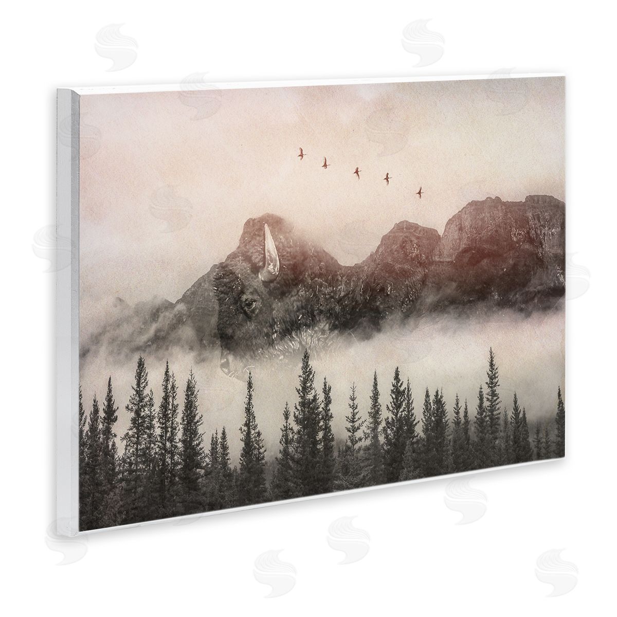 Daniel Sproul Foggy Weather Mountain Landscape Birds Pine Trees  Wall Plaque Art Print