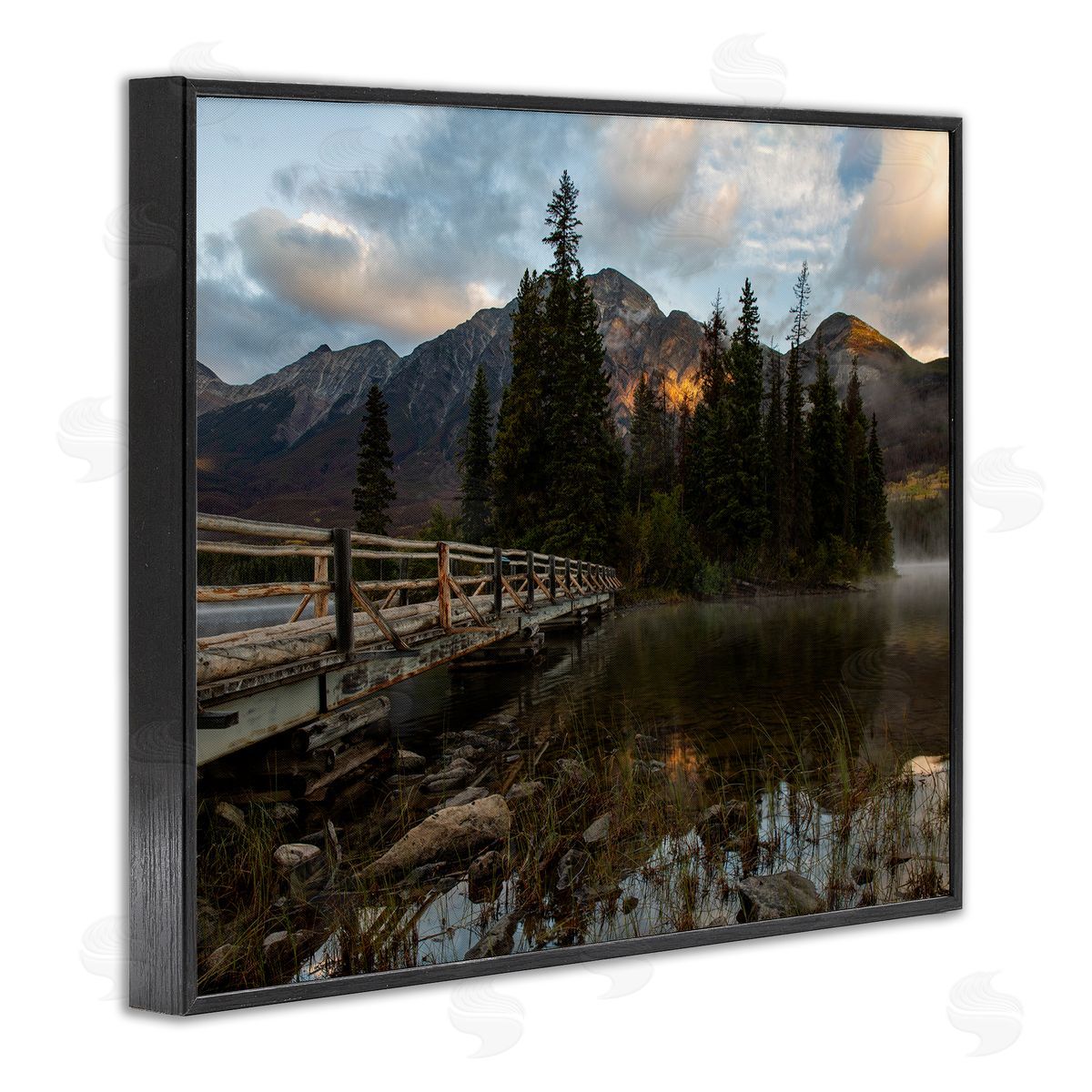 Daniel Sproul Mountainside Lake Bridge Cloudy Photography Landscape Black Framed Giclee Wall Art Print