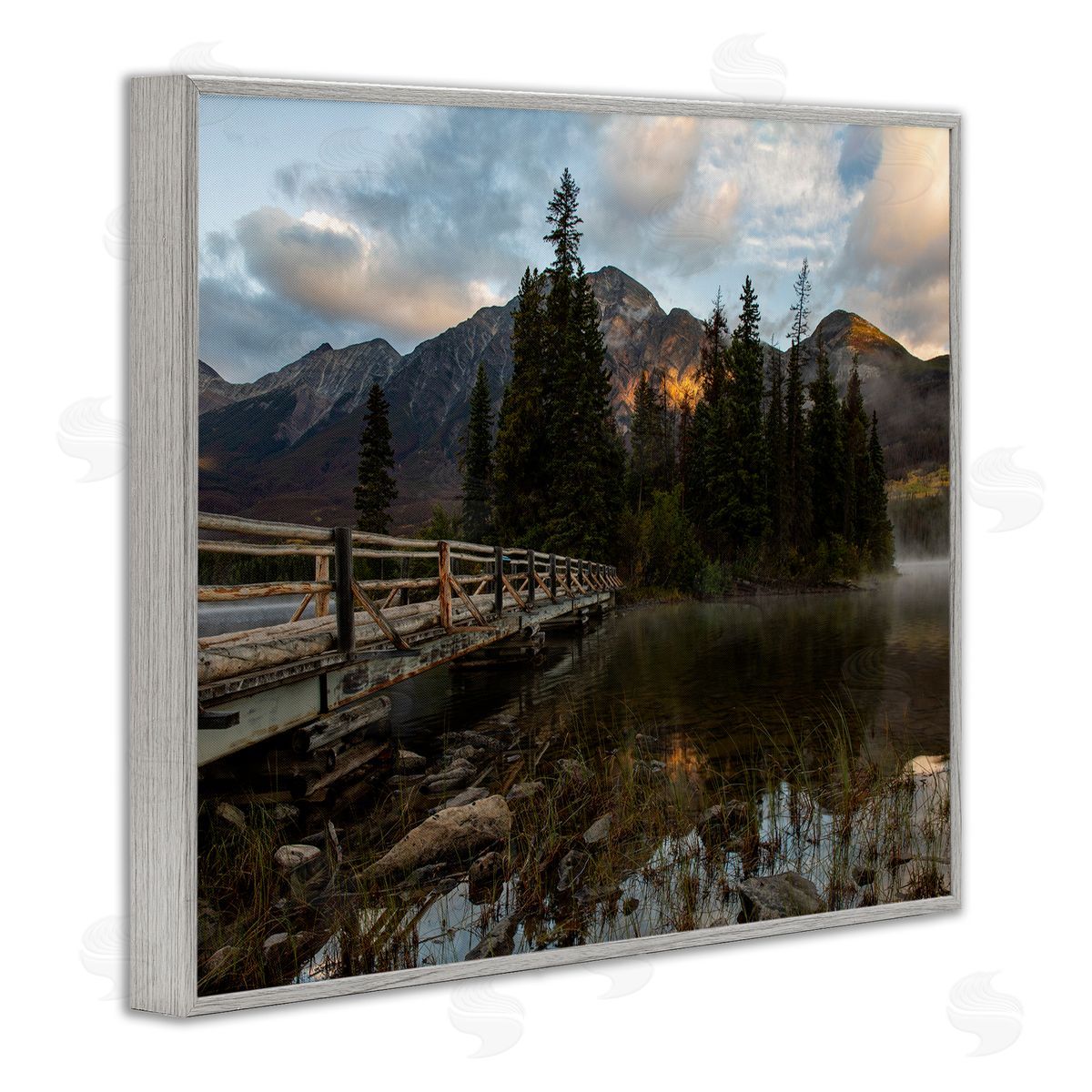 Daniel Sproul Mountainside Lake Bridge Cloudy Photography Landscape Gray Framed Giclee Wall Art Print