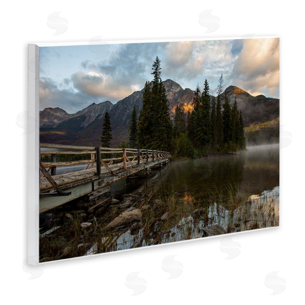 Daniel Sproul Mountainside Lake Bridge Cloudy Photography Landscape Wall Plaque Art Print
