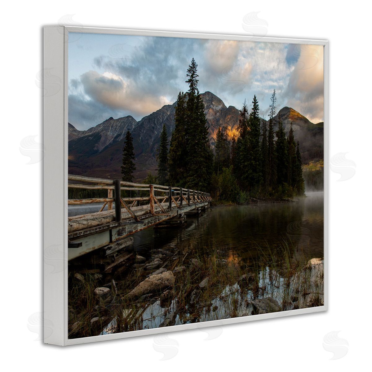 Daniel Sproul Mountainside Lake Bridge Cloudy Photography Landscape White Framed Giclee Wall Art Print