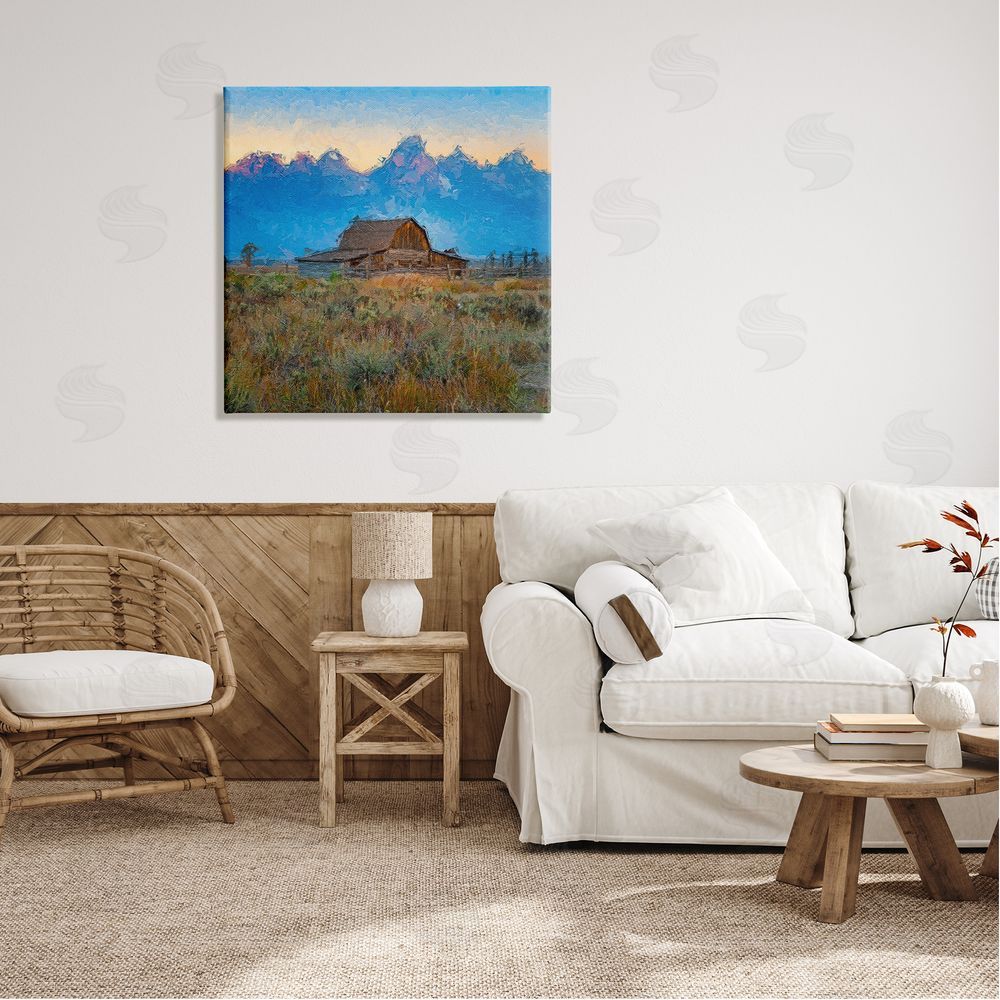 Daniel Sproul Countryside Farm Pasture Barn Bold Blue Sunset Canvas Wall Art in Room