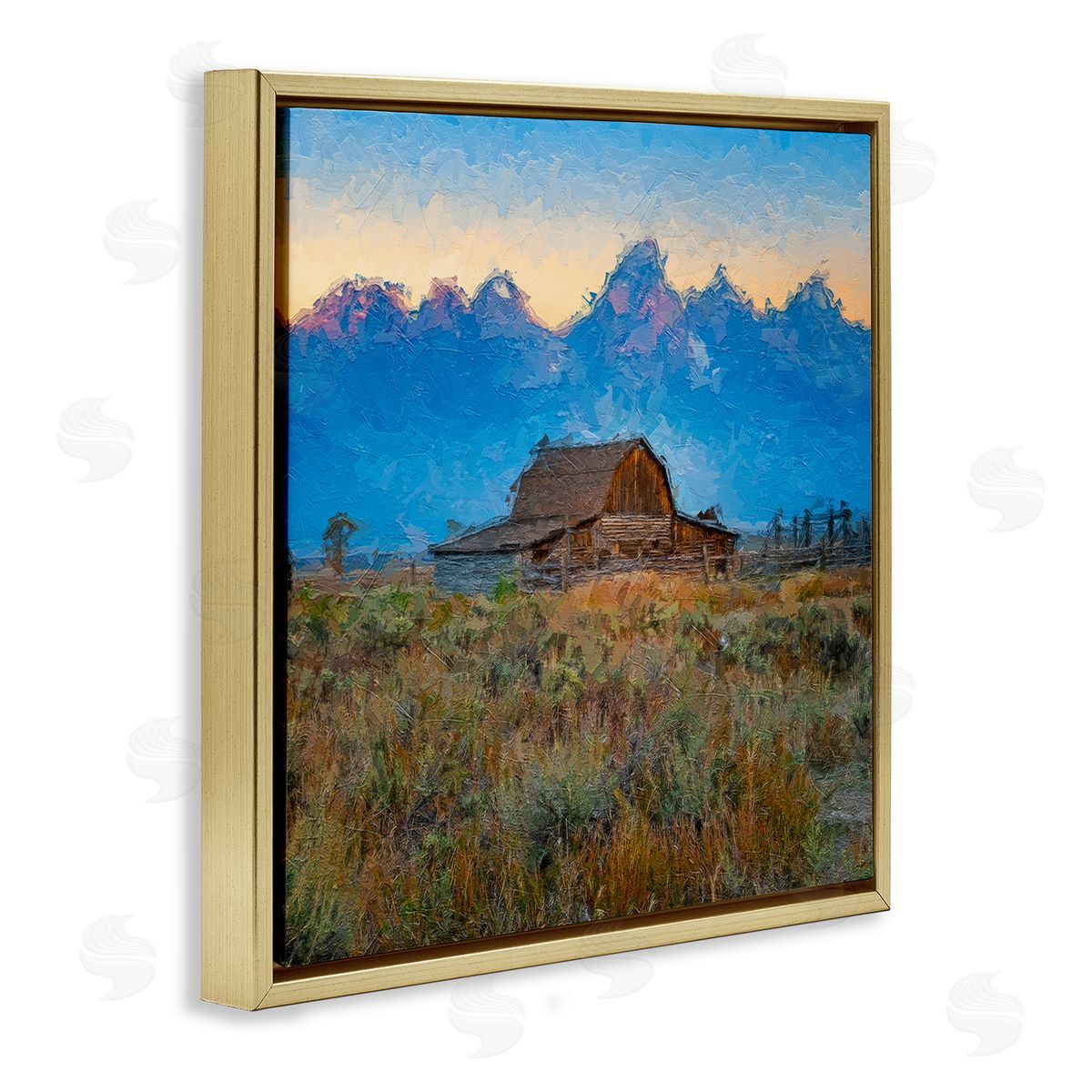 Daniel Sproul Countryside Farm Pasture Barn Bold Blue Sunset Gold Floating Frame Canvas Wall Art Print