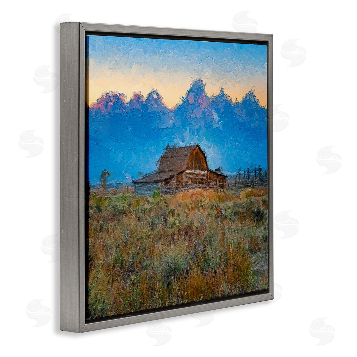 Daniel Sproul Countryside Farm Pasture Barn Bold Blue Sunset Gray Floating Frame Canvas Wall Art Print