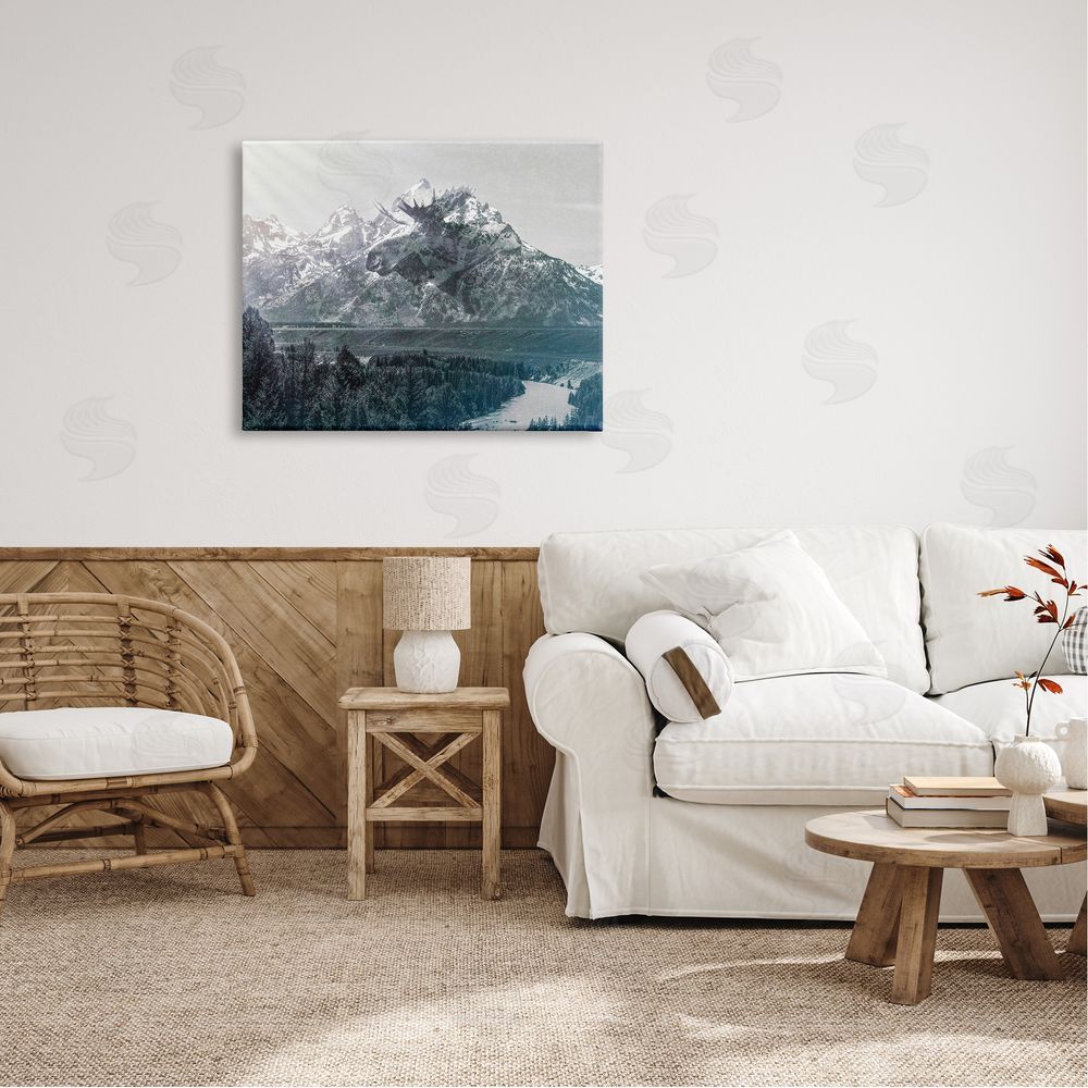 Daniel Sproul Quaint Sunny Mountain River Scenery Moose Antlers  Canvas Wall Art Print in Room