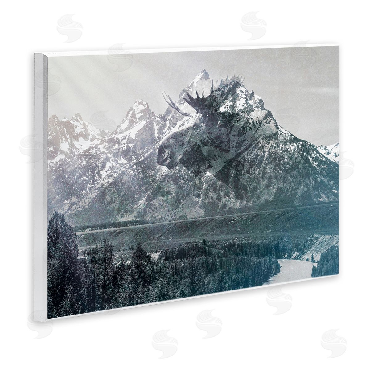 Daniel Sproul Quaint Sunny Mountain River Scenery Moose Antlers  Wall Plaque Art Print
