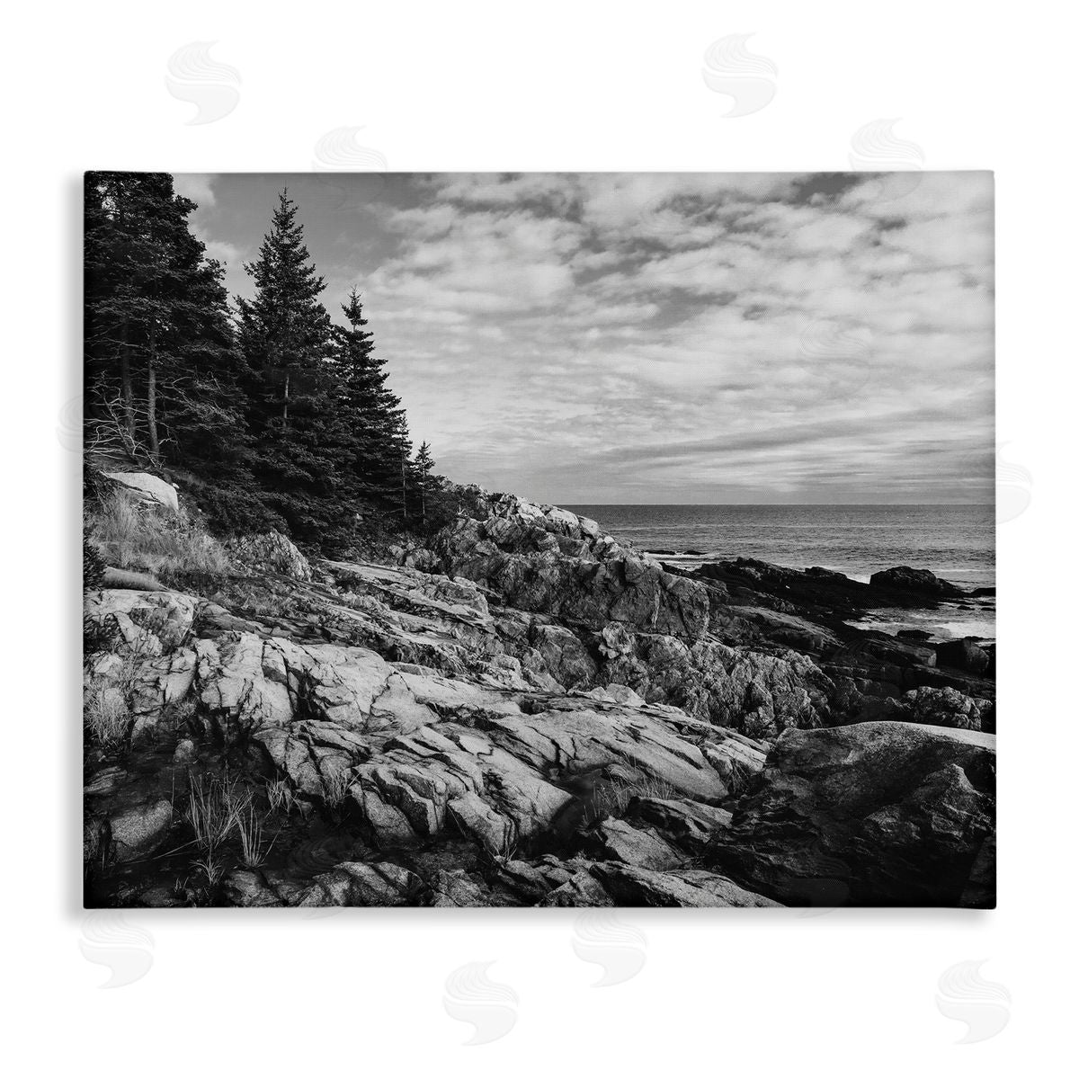 Daniel Sproul Rocky Ocean Water Cloudy Coast Monochrome Nature  Stretched Canvas Wall Art Print