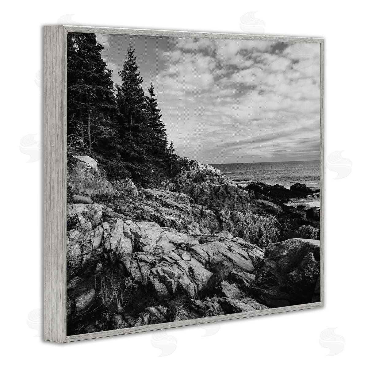 Daniel Sproul Rocky Ocean Water Cloudy Coast Monochrome Nature  Gray Framed Giclee Wall Art Print