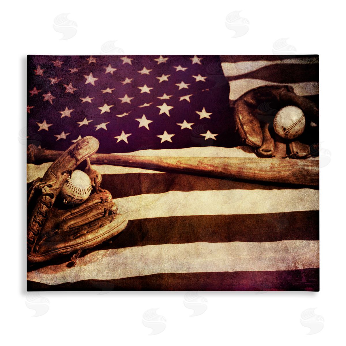 Daniel Sproul American Flag Stripes Stars Baseball Mitt Sports Stretched Canvas Wall Art Print
