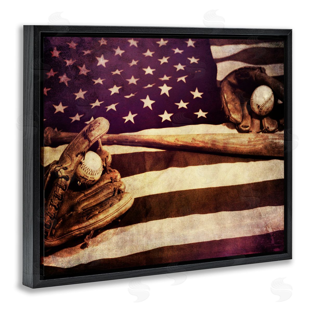 Daniel Sproul American Flag Stripes Stars Baseball Mitt Sports Black Floating Frame Canvas Wall Art Print