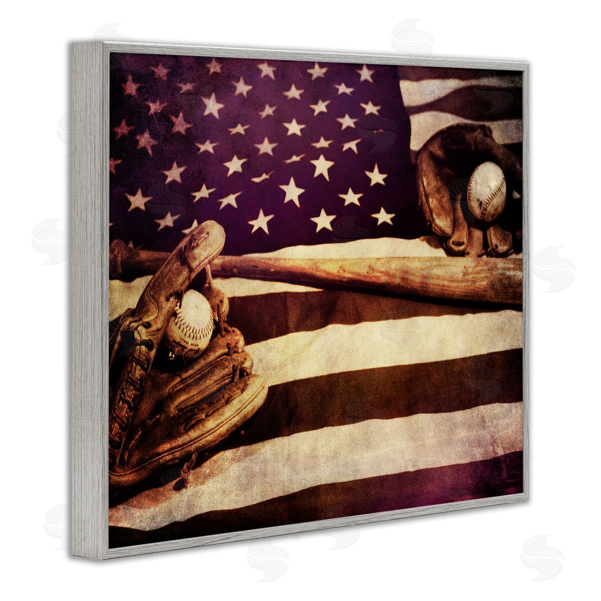 Daniel Sproul American Flag Stripes Stars Baseball Mitt Sports Gray Framed Giclee Wall Art Print