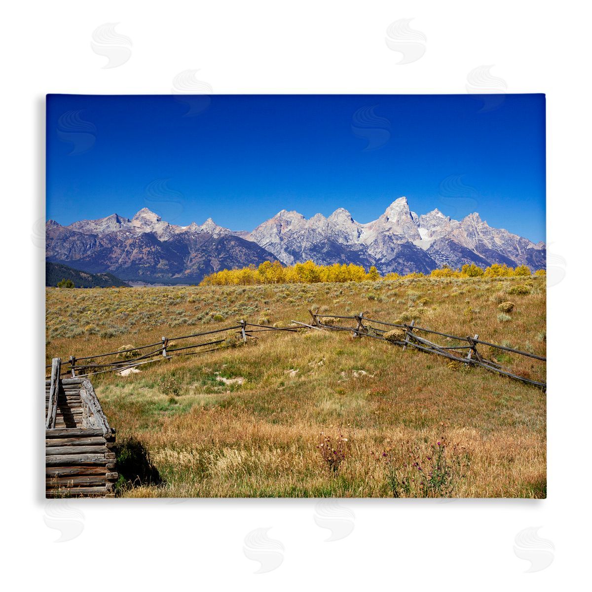 Daniel Sproul Panoramic Mountain Peaks Countryside Fence Grassland Field  Stretched Canvas Wall Art Print