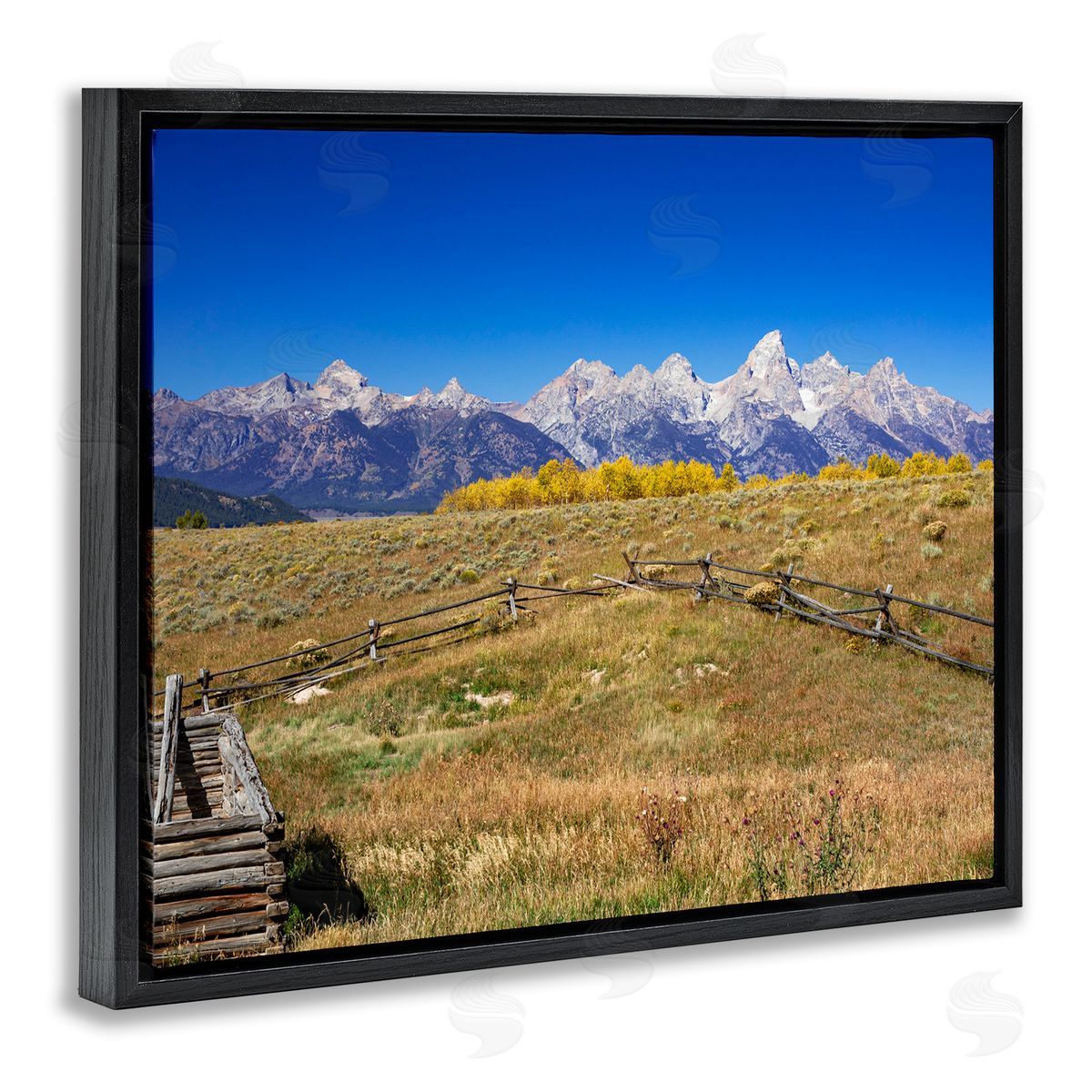 Daniel Sproul Panoramic Mountain Peaks Countryside Fence Grassland Field  Black Floating Frame Canvas Wall Art Print