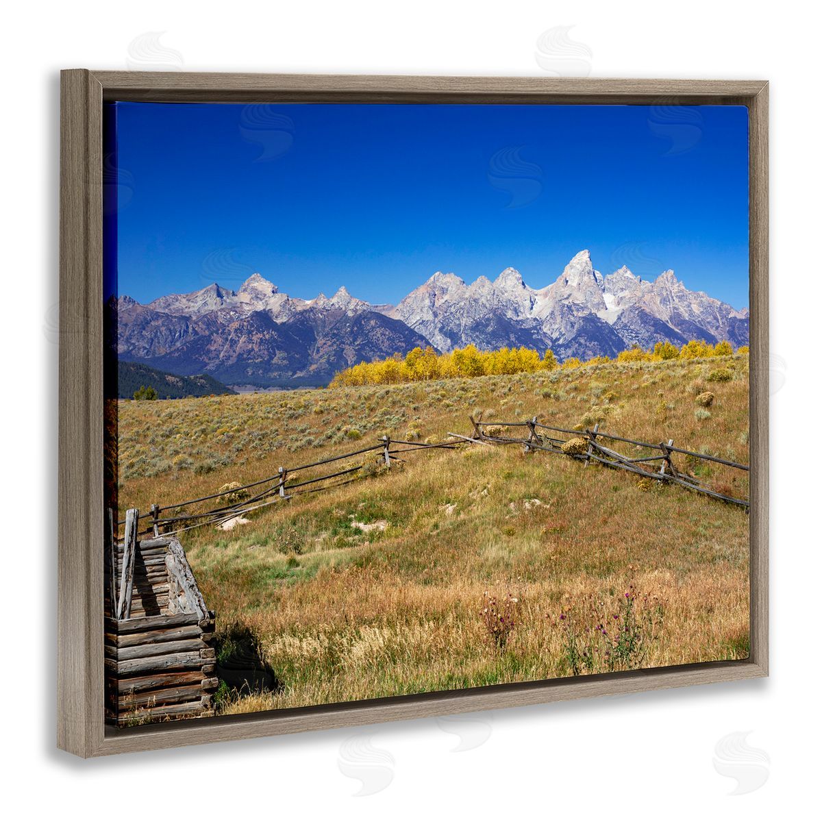 Daniel Sproul Panoramic Mountain Peaks Countryside Fence Grassland Field  Brown Floating Frame Canvas Wall Art Print