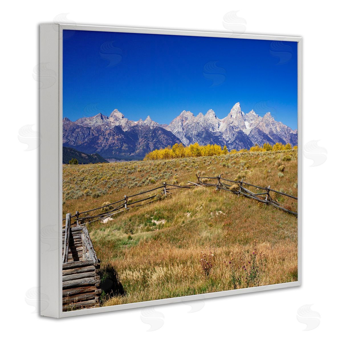 Daniel Sproul Panoramic Mountain Peaks Countryside Fence Grassland Field  White Framed Giclee Wall Art Print