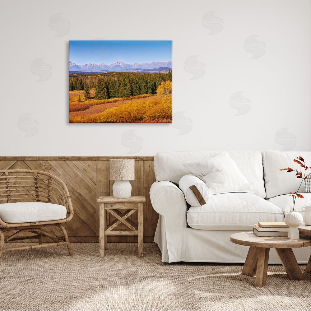 Daniel Sproul Distant Mountains Woodland Fields Country Trees Scenery  Canvas Wall Art Print in Room