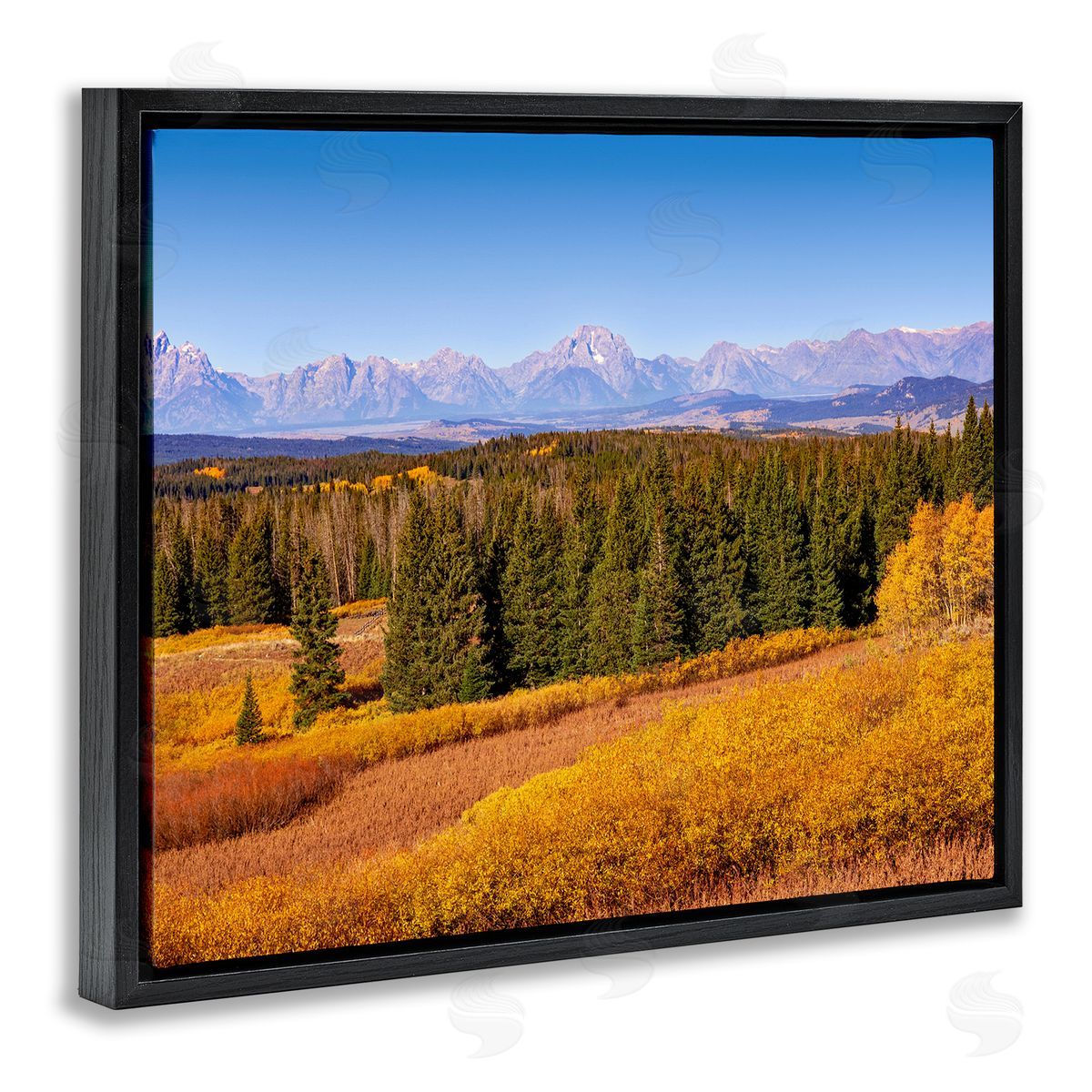 Daniel Sproul Distant Mountains Woodland Fields Country Trees Scenery  Black Floating Frame Canvas Wall Art Print