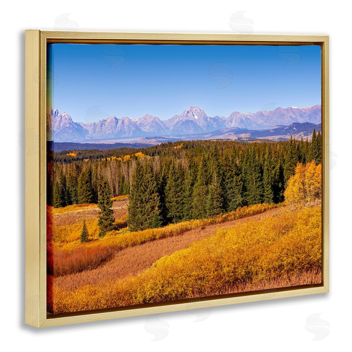 Daniel Sproul Distant Mountains Woodland Fields Country Trees Scenery  Gold Floating Frame Canvas Wall Art Print