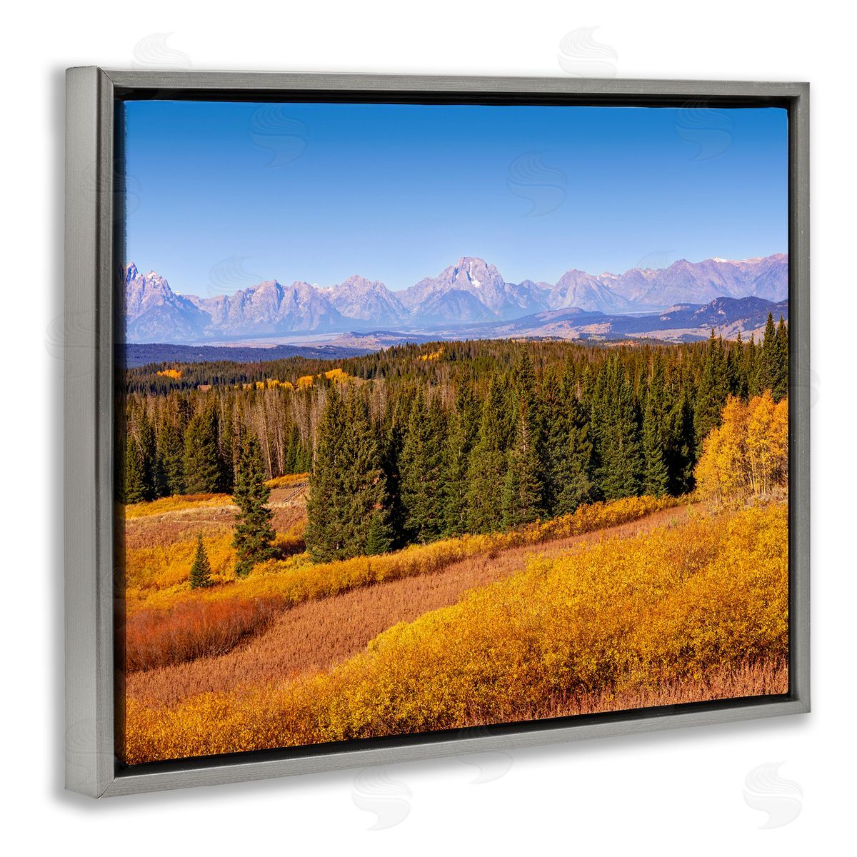 Daniel Sproul Distant Mountains Woodland Fields Country Trees Scenery  Gray Floating Frame Canvas Wall Art Print