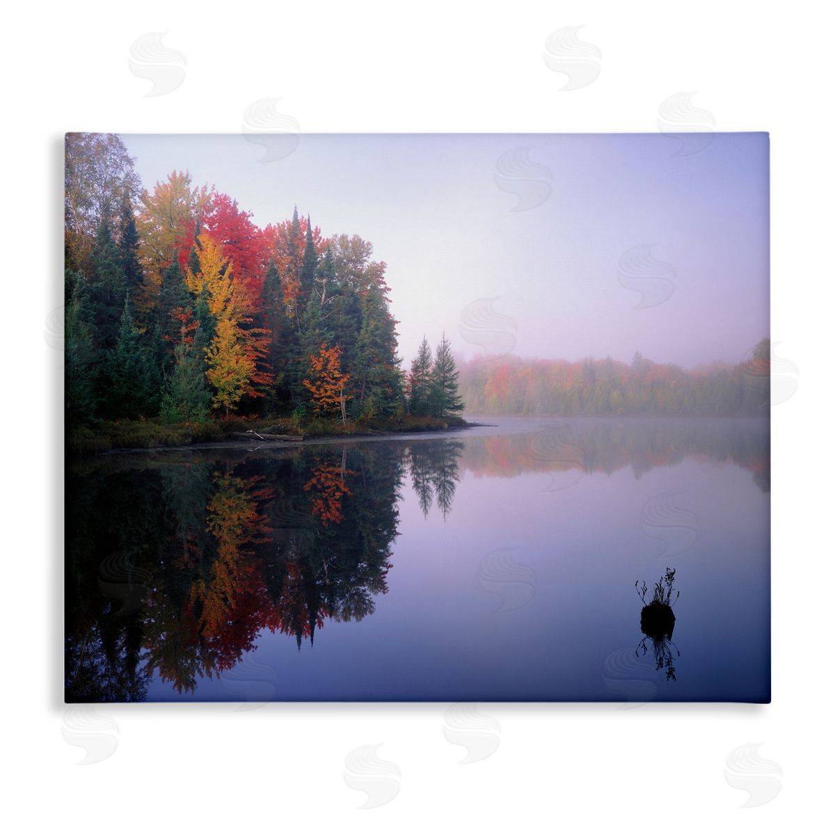 Jim Becia Quiet Lakeside Red Foliage Trees Water Reflection  Stretched Canvas Wall Art Print